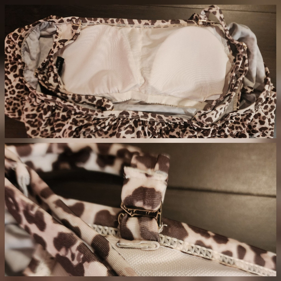 Tahari One piece Ruffle Strapless Swimsuit Bathing Suit LARGE Cheetah Leopard - Picture 7 of 13